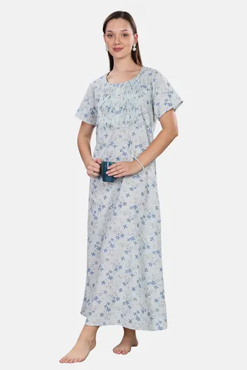 Buy Naidu Hall Cotton Full Length Nightdress - Light Blue